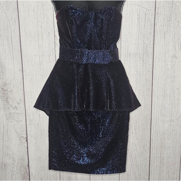 VTG Hearts - Black/Blue Sparkle 3 Piece Skirt Set - Skirt, Top, & Belt - Picture 2 of 9